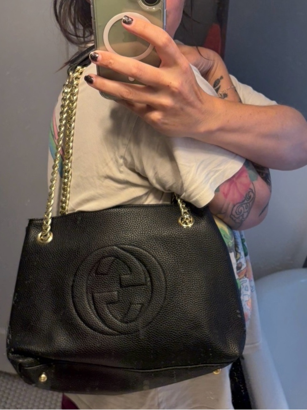 Designer Inspired Embossed Logo shoulder bag with chain strap - Picture 2 of 11